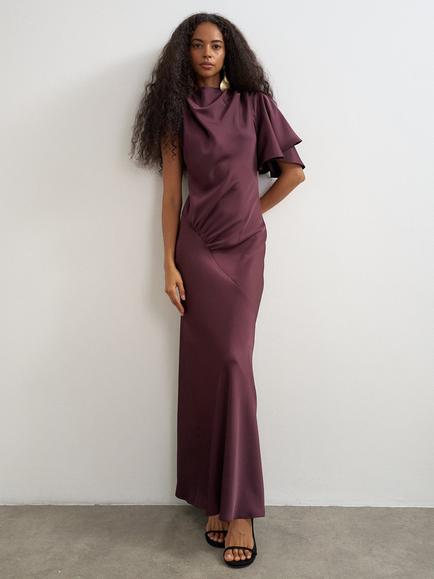 Topshop One Shoulder Angel Sleeve Maxi Dress, Plum, Plum