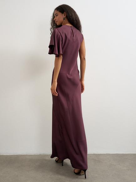 Topshop One Shoulder Angel Sleeve Maxi Dress, Plum - view 2, Plum