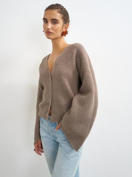 Topshop Wide Sleeve V-Neck Cardigan, Smoke, Smoke