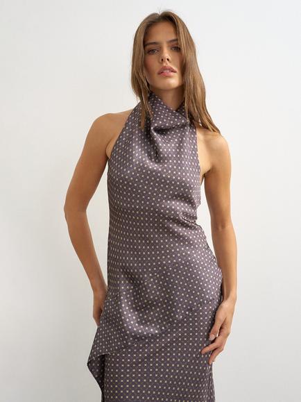 Topshop Sleeveless Asymmetric Tie Back Satin Top, Grey, Grey