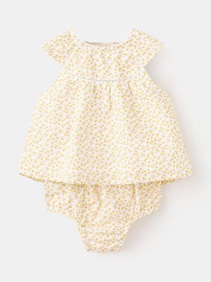 Mango Baby Floral Tunic Dress and Bloomers Set, Yellow, Yellow