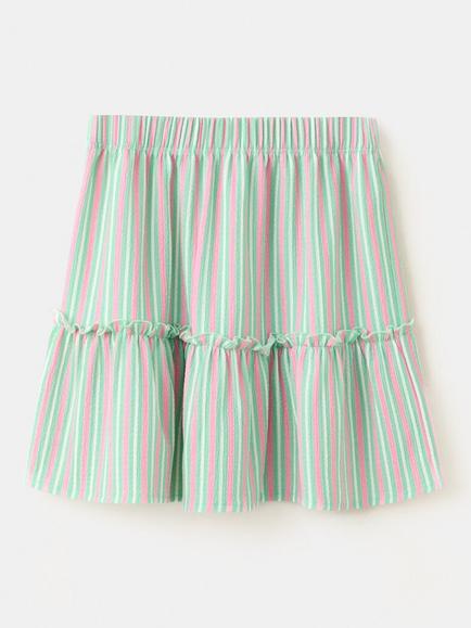 Mango Kids' Striped Tiered Skirt, Pink/Green, Pink/Green