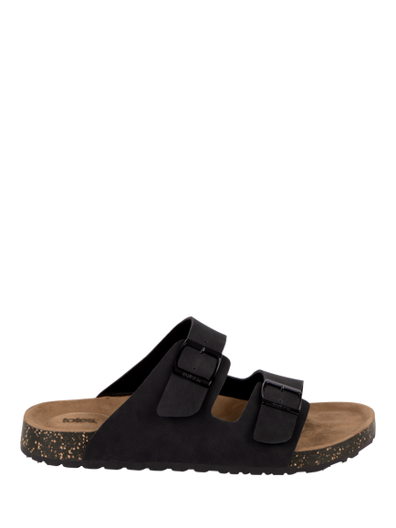 totes Double Buckle Sliders, Black, Black