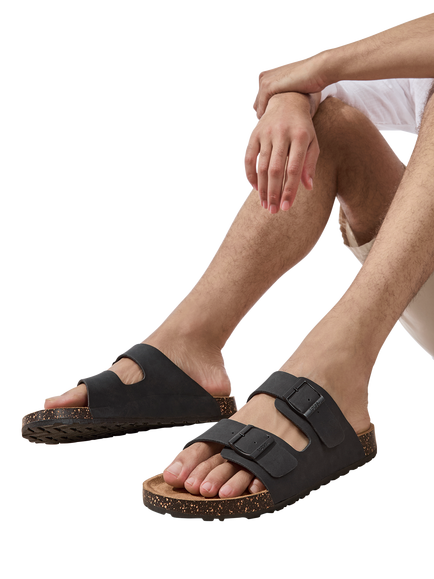 totes Double Buckle Sliders, Black - view 2, Black