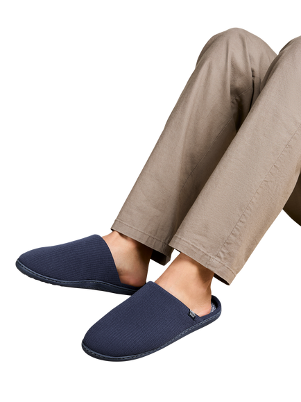 totes Ribbed Mule Slippers, Navy - view 2, Navy