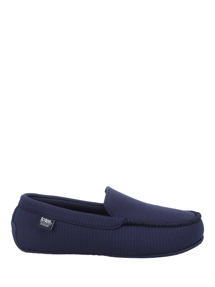 totes Ribbed Moccasin Slippers, Navy, Navy