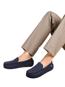 totes Ribbed Moccasin Slippers, Navy - view 2, Navy