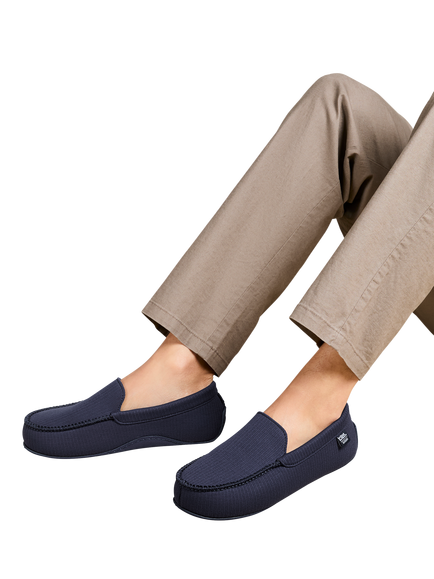 totes Ribbed Moccasin Slippers, Navy - view 2, Navy