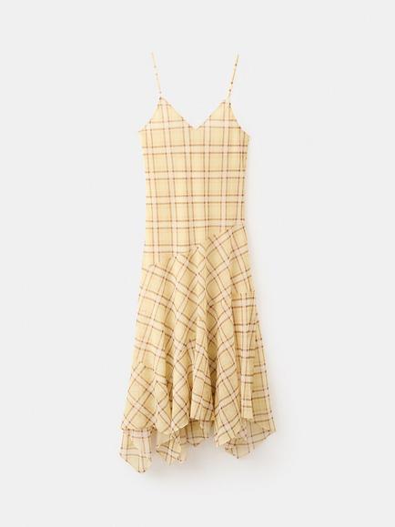 Mango Check Print Midi Slip Dress, Yellow, Yellow