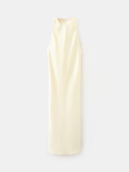 Mango Satin Sleeveless Twist Back Maxi Dress, Pastel Yellow, Pastel Yellow