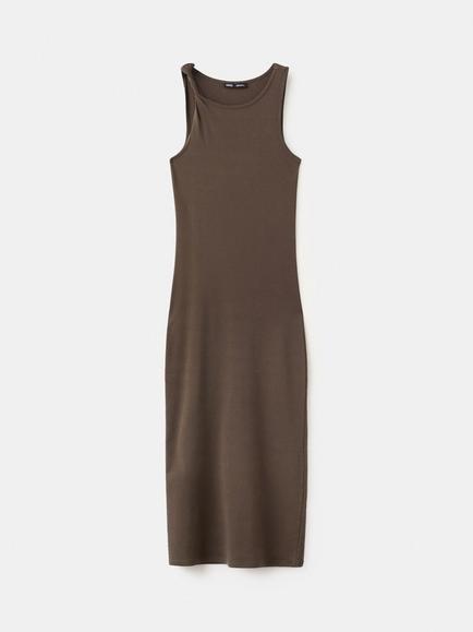 Mango Sleeveless Ribbed Twist Strap Midi Dress, Brown