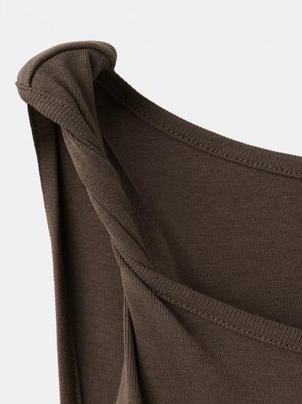 Mango Sleeveless Ribbed Twist Strap Midi Dress - view 2, Brown