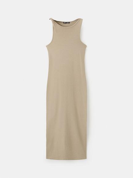 Mango Sleeveless Ribbed Twist Strap Midi Dress, Khaki