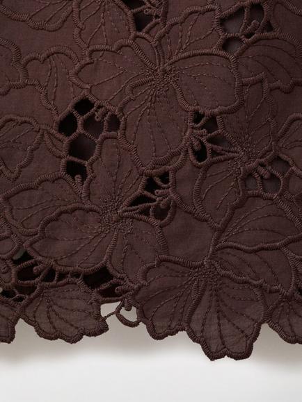 Mango Floral Embroidered Shift Mini Dress, Brown - view 2, Brown