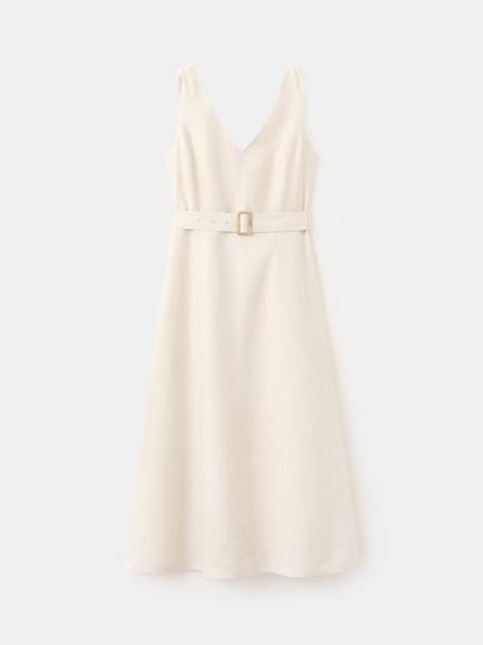 Mango Linen Belted A-Line Midi Dress, Raw, Raw