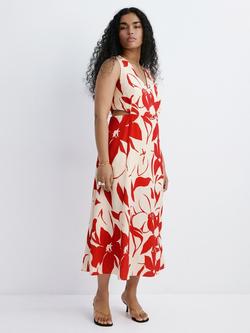 Mango Floral Cut Out Flared Midi Dress, Red, Red