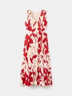 Mango Floral Cut Out Flared Midi Dress, Red - view 2, Red