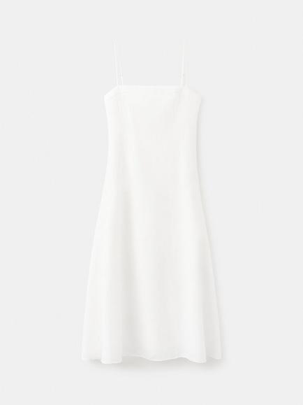 Mango Linen Square Neck A-Line Dress, White, White