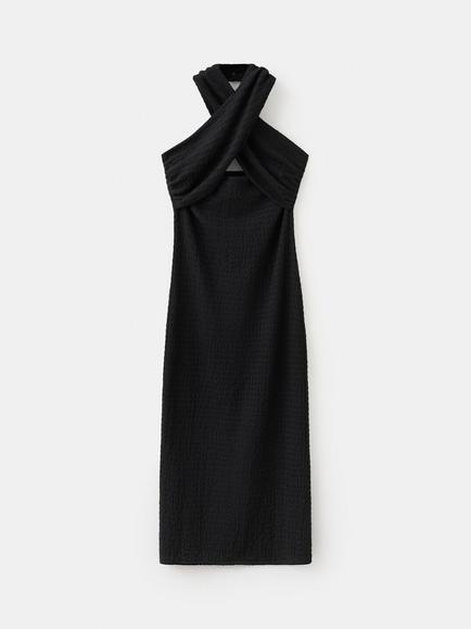 Mango Cross Halter Neck Midi Dress, Black, Black