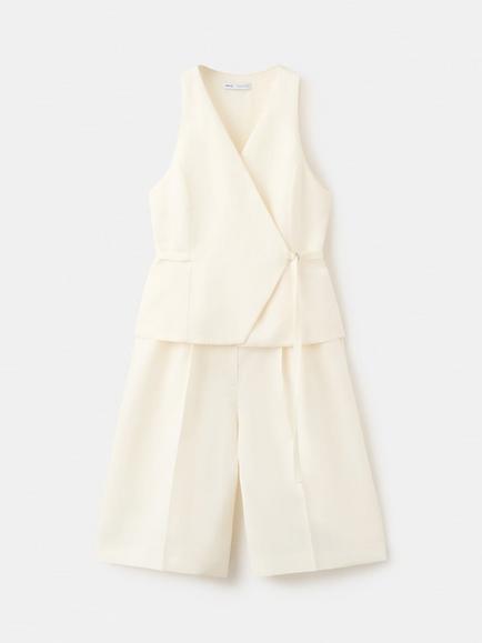 Mango Tailored V-Neck Culotte Jumpsuit, Raw