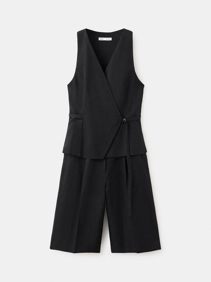Mango Tailored V-Neck Culotte Jumpsuit, Black