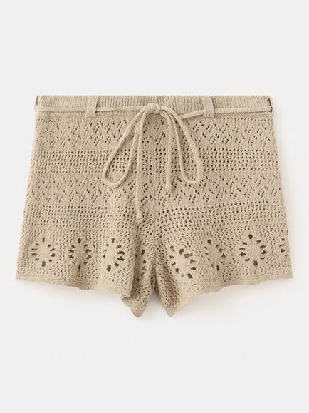 Mango Cotton Rich Crochet Knit Shorts, Sand, Sand