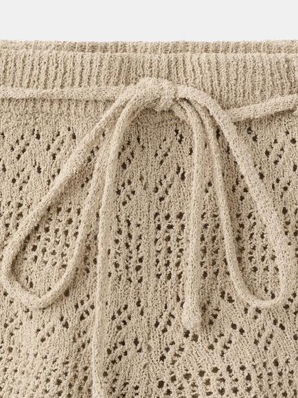 Mango Cotton Rich Crochet Knit Shorts, Sand - view 2, Sand