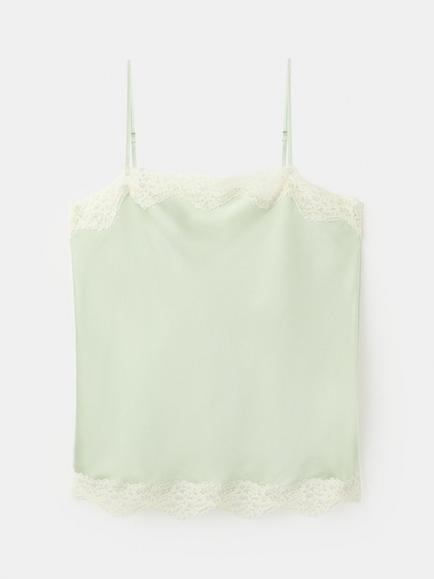 Mango Lace Trim Square Neck Camisole, Pastel Green, Pastel Green