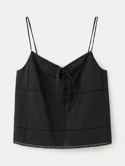 Mango Lace Trimmed Hem V-Neck Cami Top, Black, Black