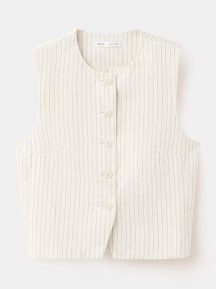 Mango Striped Waistcoat, Vanilla, Vanilla