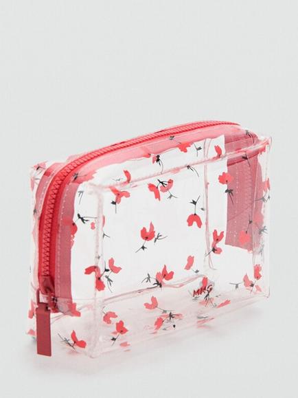 Mango Compact Floral Wash Bag, Red - view 2, Red