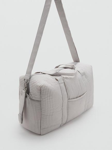 Mango Stripe Quilted Duffle Bag, Off White - view 2, Off White