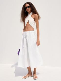 Mango Mid Rise A-Line Cotton Skirt, White, White