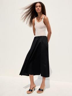 Mango Mid Rise A-Line Cotton Midi Skirt, Black, Black