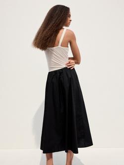 Mango Mid Rise A-Line Cotton Midi Skirt, Black - view 2, Black