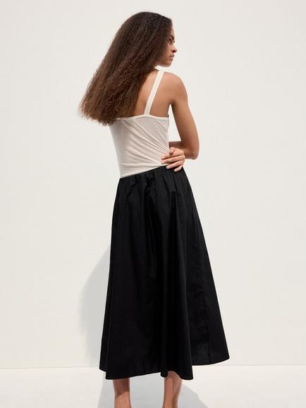 Mango Mid Rise A-Line Cotton Midi Skirt, Black - view 2, Black