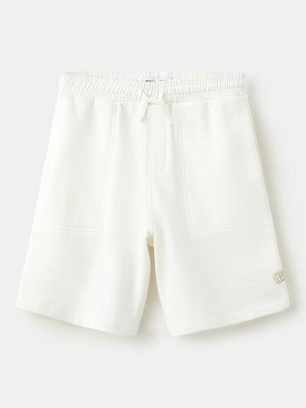 Mango Kids' Cotton Elastic Drawstring Jogger Shorts, Off White, Off White