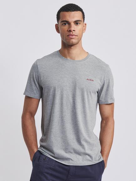 Aubin Askern Crew Neck Cotton Blend T-Shirt, Grey Marl, Grey Marl