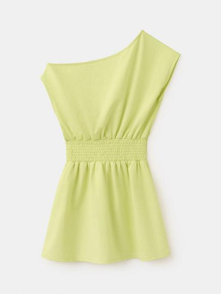 Mango Kids' Asymmetric Dress, Lime - view 2, Lime
