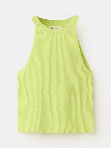 Mango Kids' Ribbed Halterneck Tank Top, Fluorescent Yellow, Fluorescent Yellow