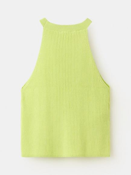 Mango Kids' Ribbed Halterneck Tank Top, Fluorescent Yellow - view 2, Fluorescent Yellow