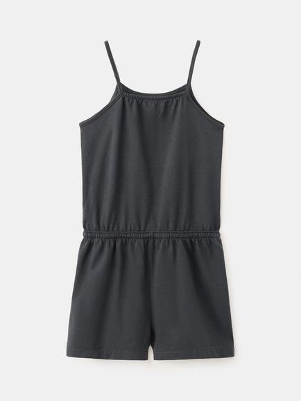 Mango Kids' Stud Detail Cotton Playsuit, Anthracite - view 2, Anthracite