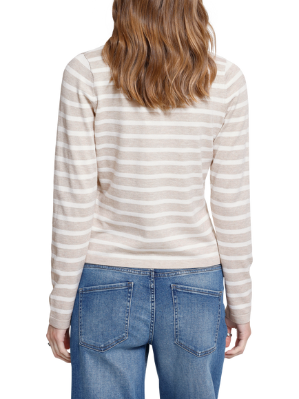 ICHI Ihluls Striped Button-Front Cardigan, Oatmeal/White - view 2, Oatmeal/White