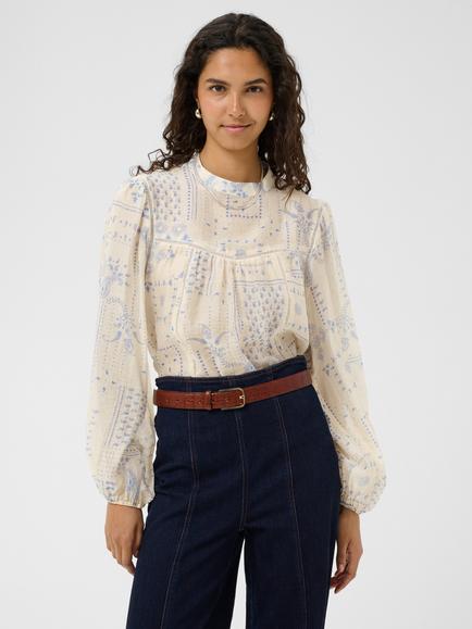 Saint Tropez Sebastianasz Paisley High Neck Blouse, White/Blue, White/Blue