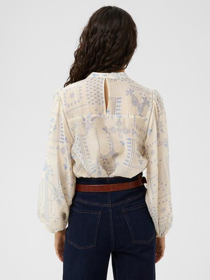 Saint Tropez Sebastianasz Paisley High Neck Blouse, White/Blue - view 2, White/Blue