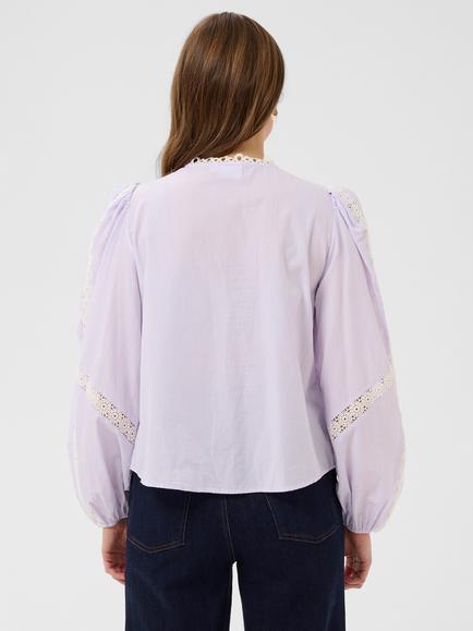 Saint Tropez Simenasz Lace Trim Mandarin Collar Shirt, Misty Lilac - view 2, Misty Lilac