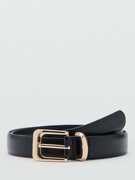 Mango Polished Buckle Regular Width Belt, Black