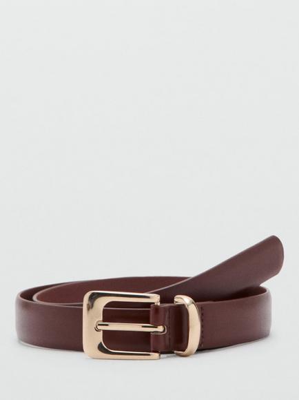 Mango Polished Buckle Regular Width Belt, Brown