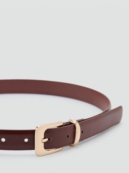 Mango Polished Buckle Regular Width Belt - view 2, Brown