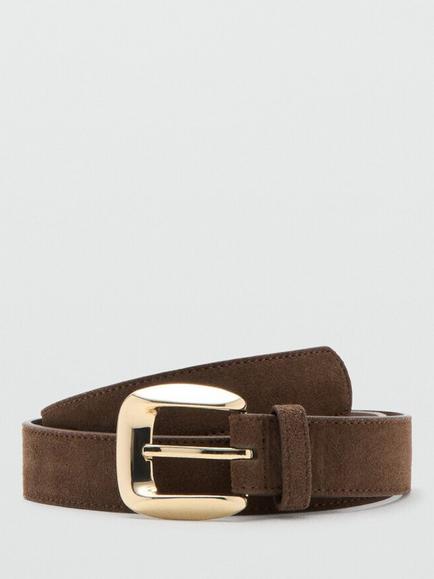 Mango Suede Leather Belt, Brown, Brown